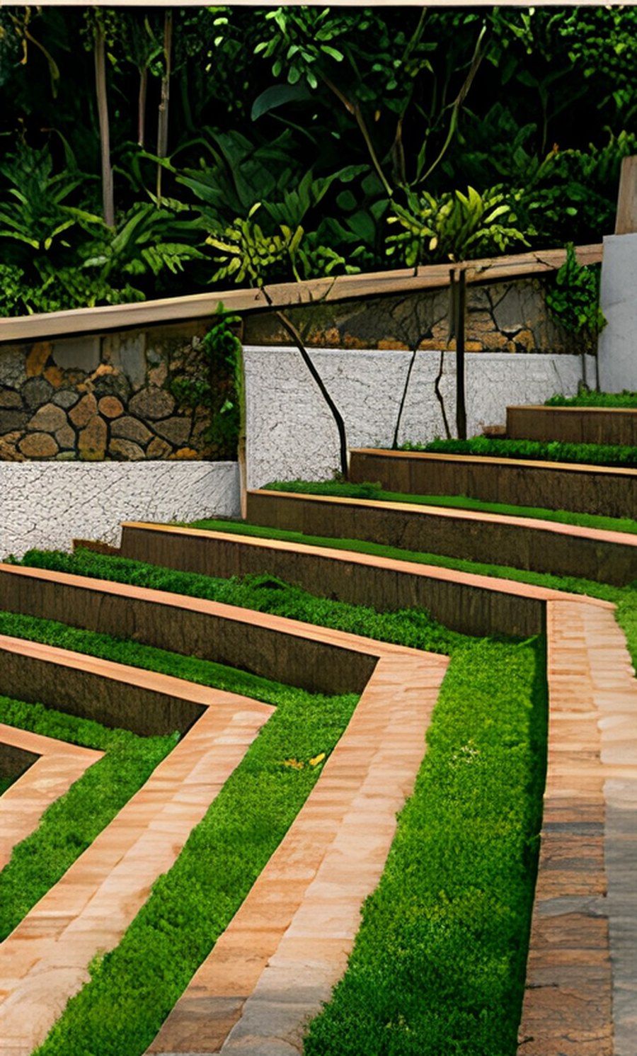 Tiered stone steps set into a grassy slope